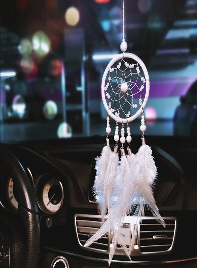 SPANICE Feather Dream Catcher Pendant, Small Car Charm for Wall & Bedroom Hanging Decorations (White) - Image 1